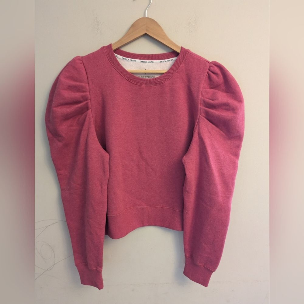 Tuckernuck Sport Heathered Pink Puff Sleeve Maisie Pullover Sweater Size XL Prep - Picture 2 of 6